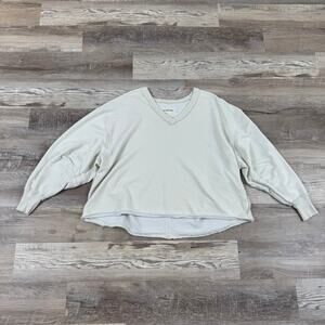 Free People We The Free Cream Oversized Raw Hem Sweatshirt Coastal Boho Small